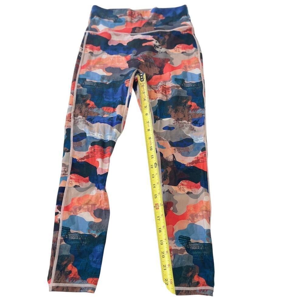 FABLETICS HIGH WAISTED LEGGINGS SZ SMALL ROYAL BLUE ORANGE CAMO PHONE POCKET - Picture 7 of 16